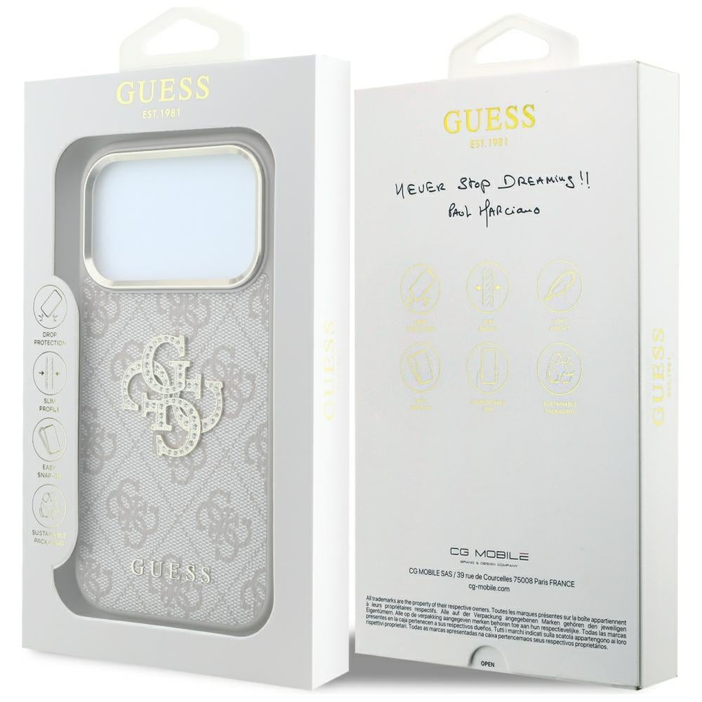 Guess 4G & Big Strass Logo dėklas iPhone 17 Pro / 18 Pro - Rožinis -- iPhone 17 Pro / iPhone 18 Pro