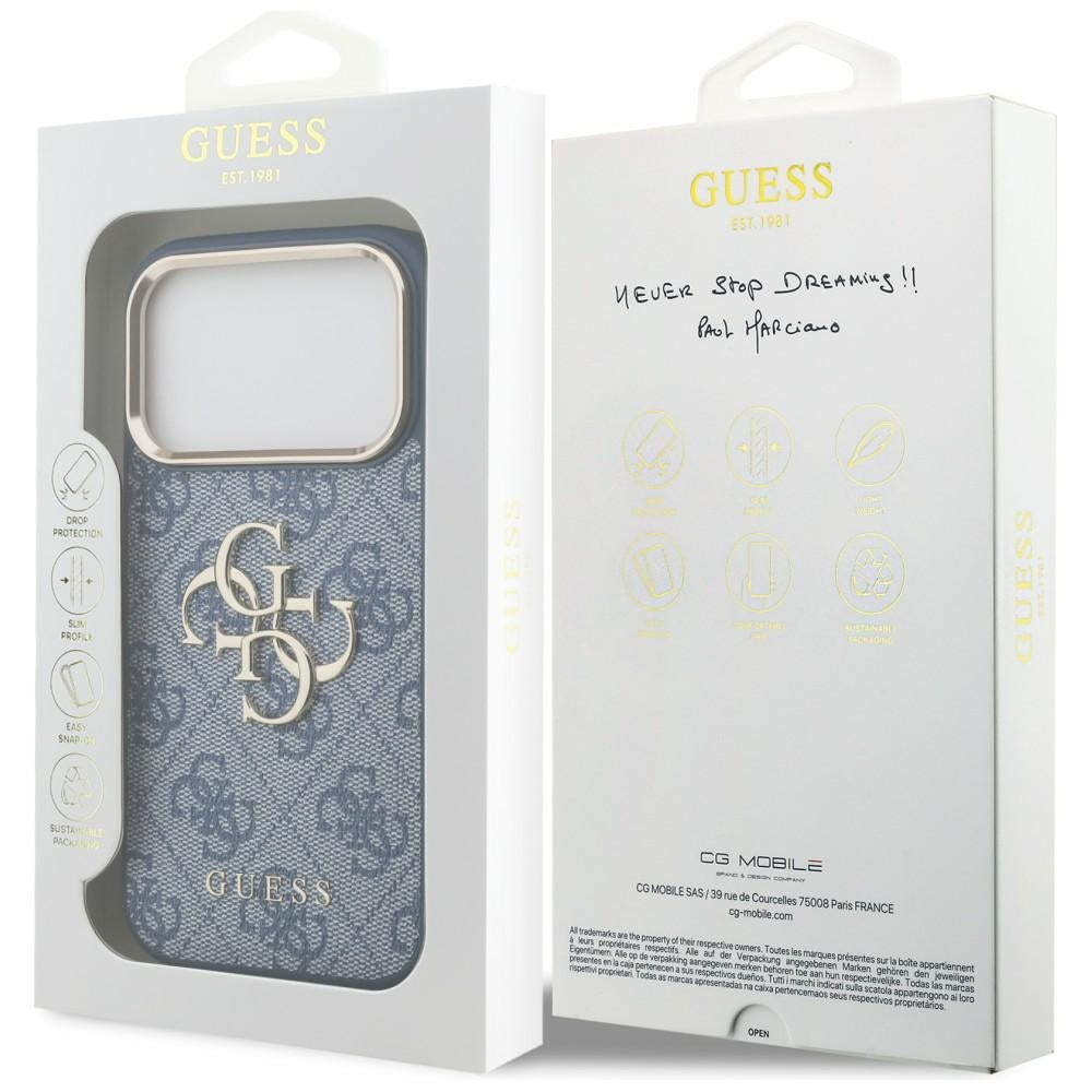 Guess 4G Big 4G Classic Logo dėklas iPhone 18 Pro / 17 Pro - Mėlynas ir auksinis -- iPhone 18 Pro / iPhone 17 Pro