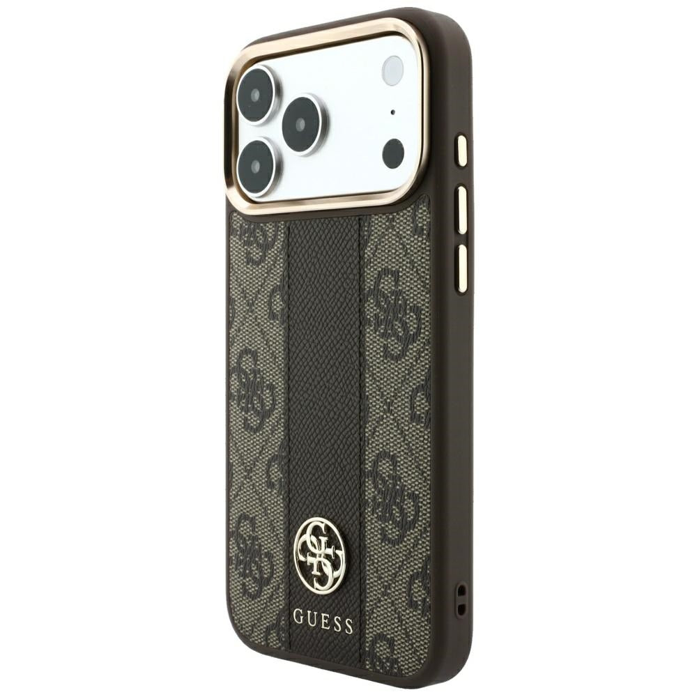 Guess 4G su Stripe Round ir Classic Logos MagSafe dėklas iPhone 17 Pro / 18 Pro - Ruda -- iPhone 17 Pro / iPhone 18 Pro