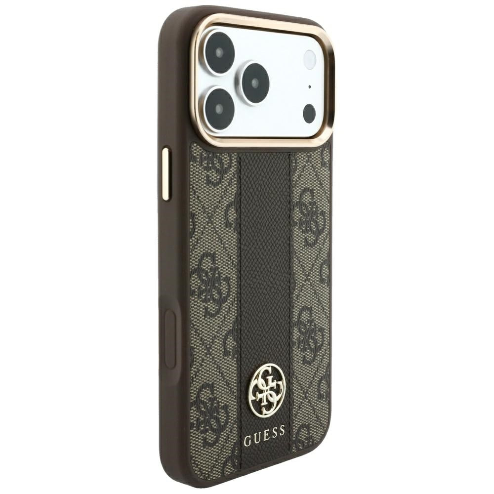 Guess 4G su Stripe Round ir Classic Logos MagSafe dėklas iPhone 17 Pro / 18 Pro - Ruda -- iPhone 17 Pro / iPhone 18 Pro