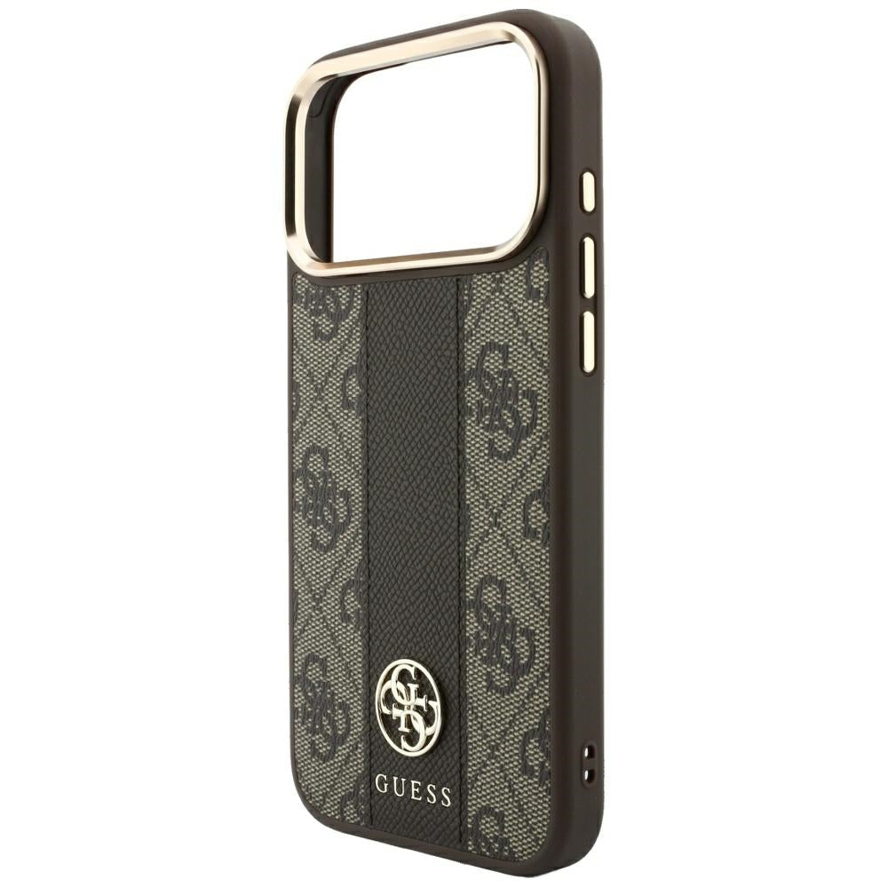 Guess 4G su Stripe Round ir Classic Logos MagSafe dėklas iPhone 17 Pro / 18 Pro - Ruda -- iPhone 17 Pro / iPhone 18 Pro