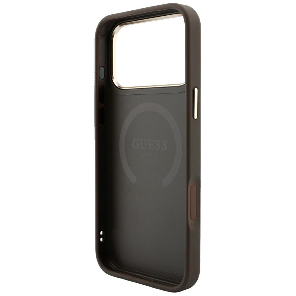 Guess 4G su Stripe Round ir Classic Logos MagSafe dėklas iPhone 17 Pro / 18 Pro - Ruda -- iPhone 17 Pro / iPhone 18 Pro