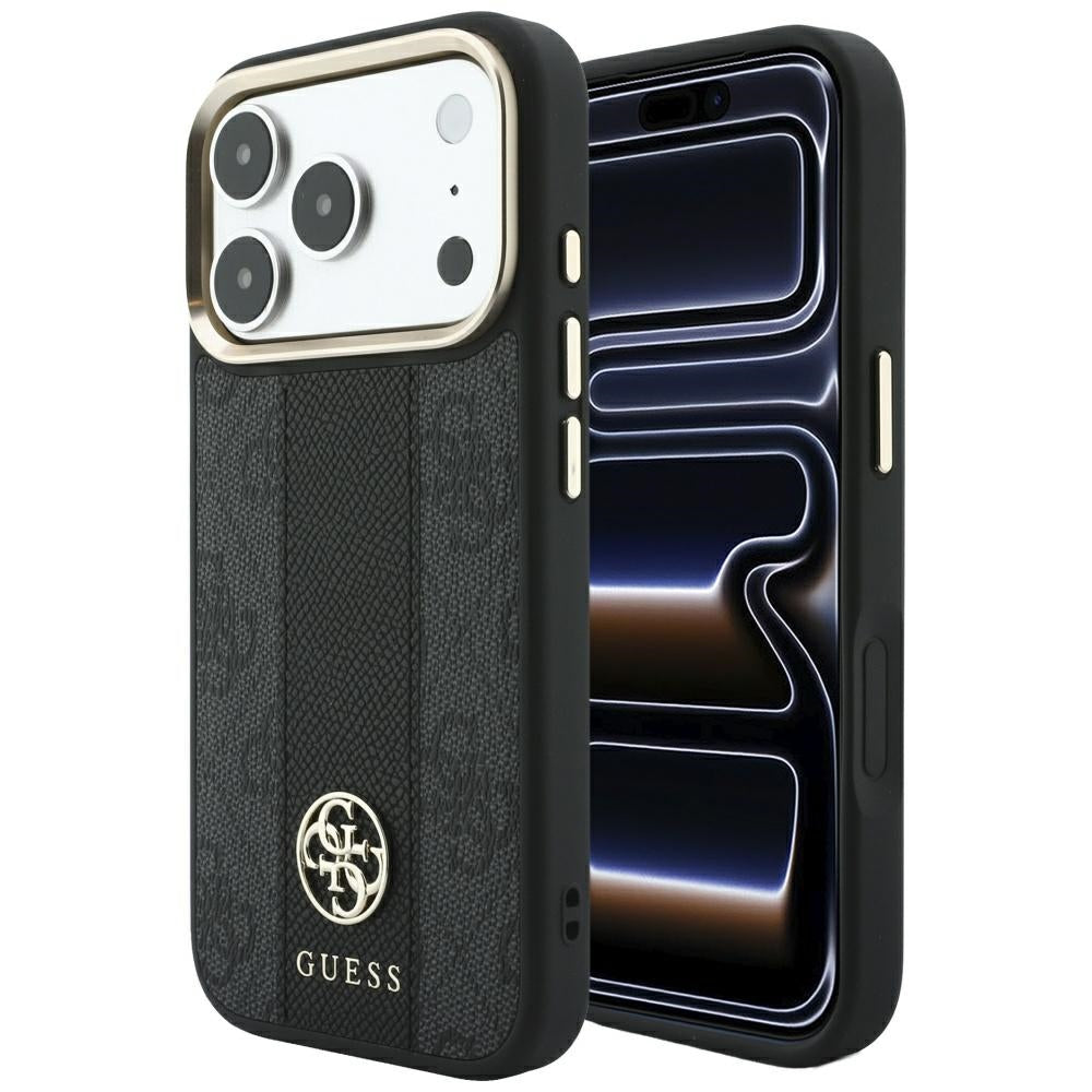Guess 4G dėklas su Stripe Round ir Classic Logos MagSafe iPhone 17 Pro / 18 Pro - Juodas -- iPhone 17 Pro / iPhone 18 Pro