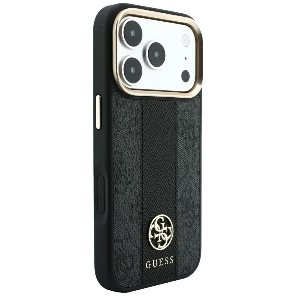 Guess 4G dėklas su Stripe Round ir Classic Logos MagSafe iPhone 17 Pro / 18 Pro - Juodas -- iPhone 17 Pro / iPhone 18 Pro