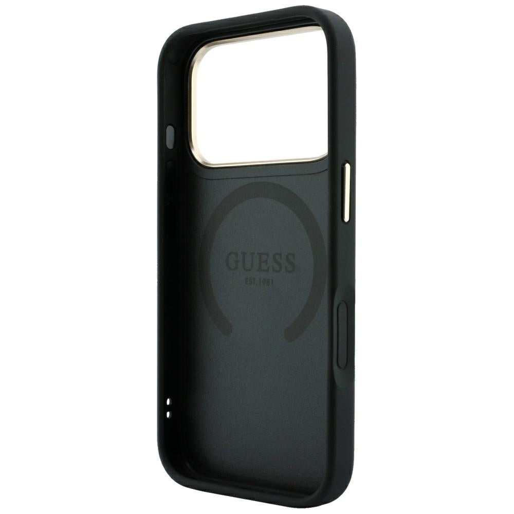 Guess 4G dėklas su Stripe Round ir Classic Logos MagSafe iPhone 17 Pro / 18 Pro - Juodas -- iPhone 17 Pro / iPhone 18 Pro