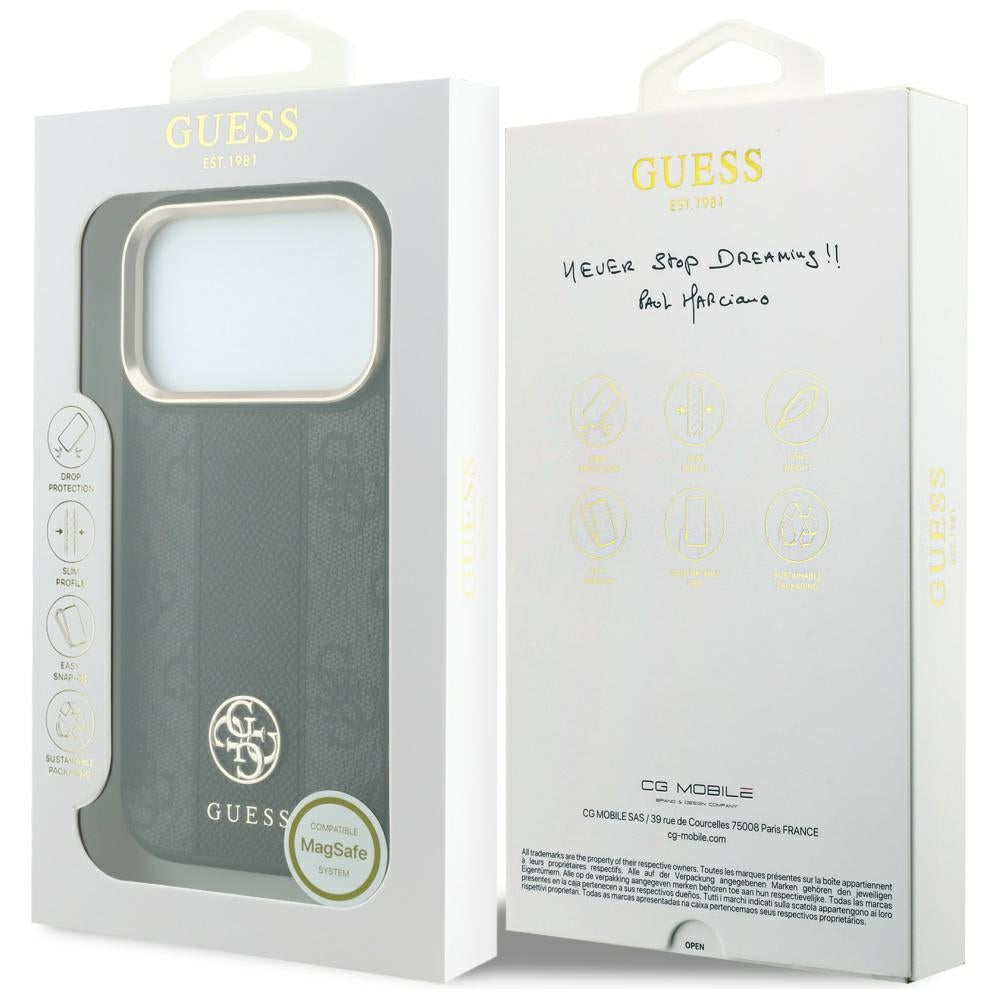 Guess 4G dėklas su Stripe Round ir Classic Logos MagSafe iPhone 17 Pro / 18 Pro - Juodas -- iPhone 17 Pro / iPhone 18 Pro
