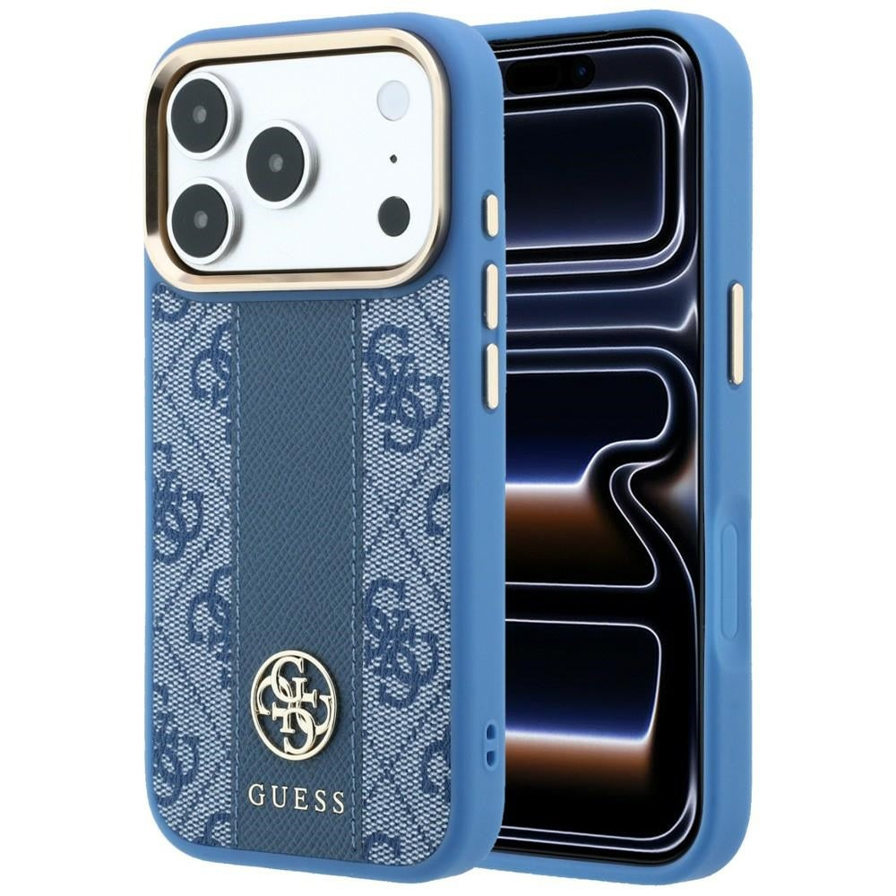 Guess 4G dėklas su Stripe Round ir Classic Logos MagSafe iPhone 17 Pro / 18 Pro - Mėlynas -- iPhone 17 Pro / iPhone 18 Pro