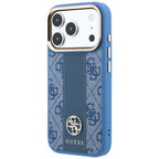Guess 4G dėklas su Stripe Round ir Classic Logos MagSafe iPhone 17 Pro / 18 Pro - Mėlynas -- iPhone 17 Pro / iPhone 18 Pro
