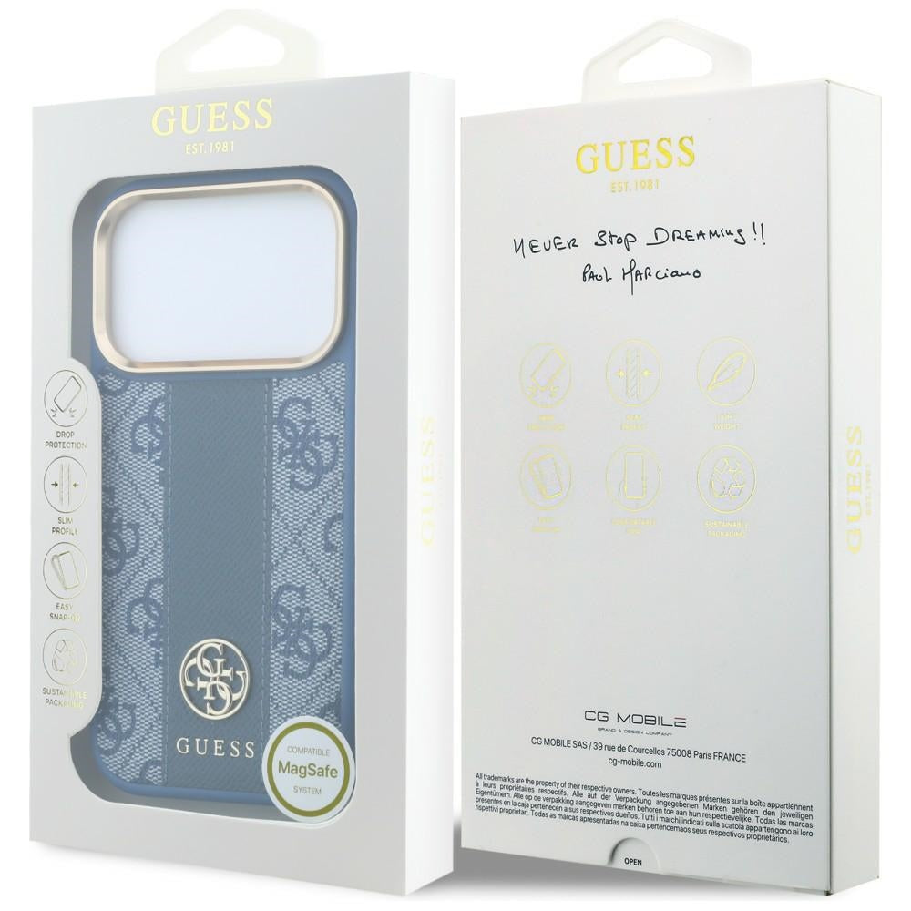Guess 4G dėklas su Stripe Round ir Classic Logos MagSafe iPhone 17 Pro / 18 Pro - Mėlynas -- iPhone 17 Pro / iPhone 18 Pro