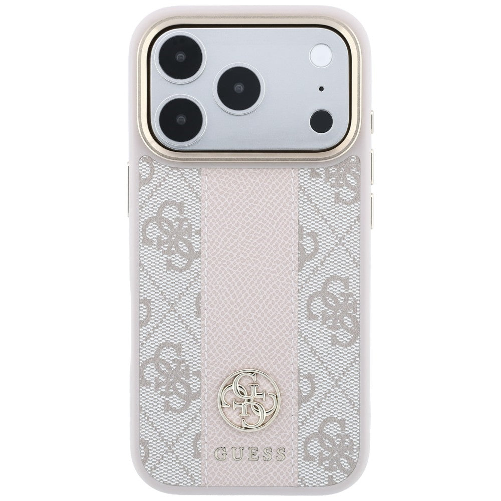 Guess 4G dėklas su Stripe Round ir Classic Logos MagSafe iPhone 17 Pro / 18 Pro - Rožinis -- iPhone 17 Pro / iPhone 18 Pro
