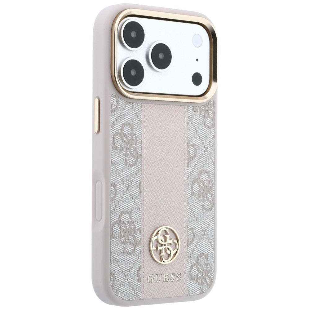 Guess 4G dėklas su Stripe Round ir Classic Logos MagSafe iPhone 17 Pro / 18 Pro - Rožinis -- iPhone 17 Pro / iPhone 18 Pro