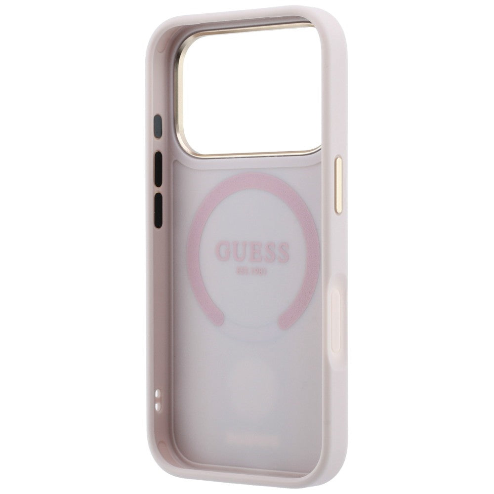 Guess 4G dėklas su Stripe Round ir Classic Logos MagSafe iPhone 17 Pro / 18 Pro - Rožinis -- iPhone 17 Pro / iPhone 18 Pro