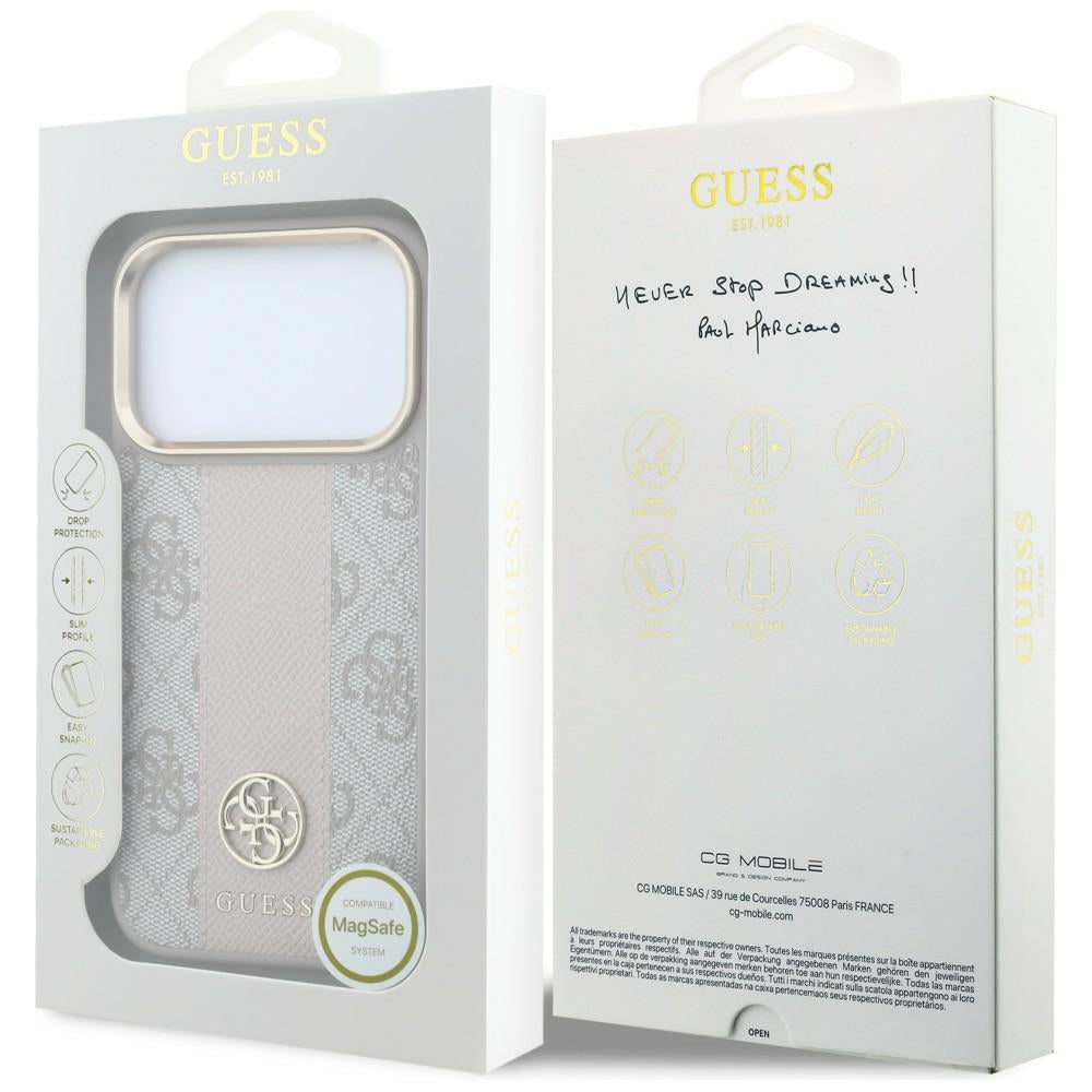Guess 4G dėklas su Stripe Round ir Classic Logos MagSafe iPhone 17 Pro / 18 Pro - Rožinis -- iPhone 17 Pro / iPhone 18 Pro