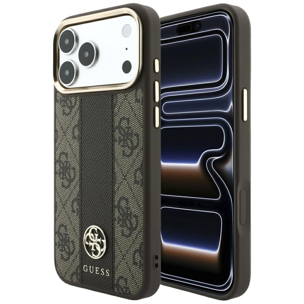 Guess 4G dėklas su Stripe Round ir Classic Logos MagSafe iPhone 17 Pro Max / 18 Pro Max - Rudas -- iPhone 17 Pro Max /...