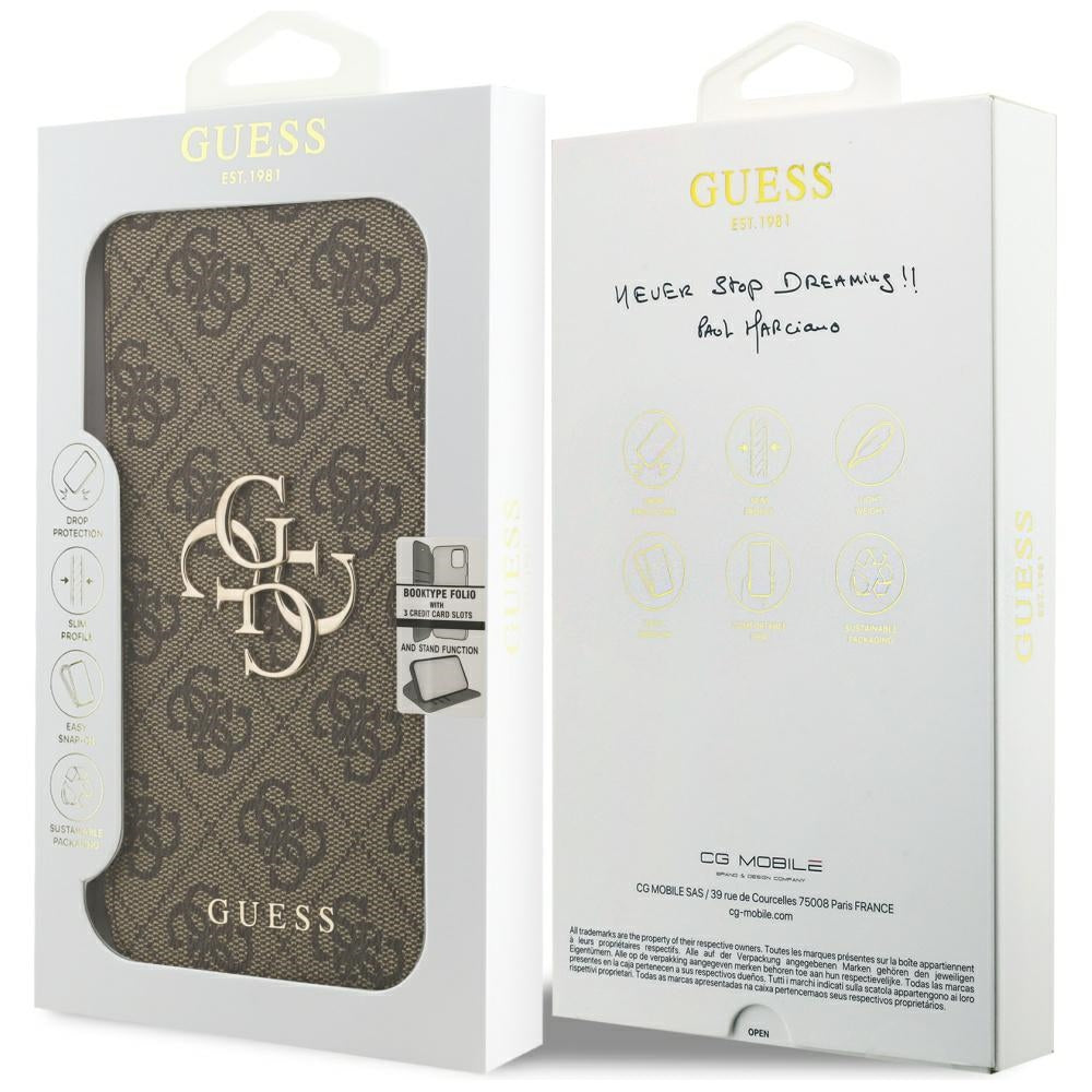 Guess Book 4G Metal Logo dėklas iPhone 18 Pro Max / 17 Pro Max - Ruda -- iPhone 18 Pro Max / iPhone 17 Pro Max