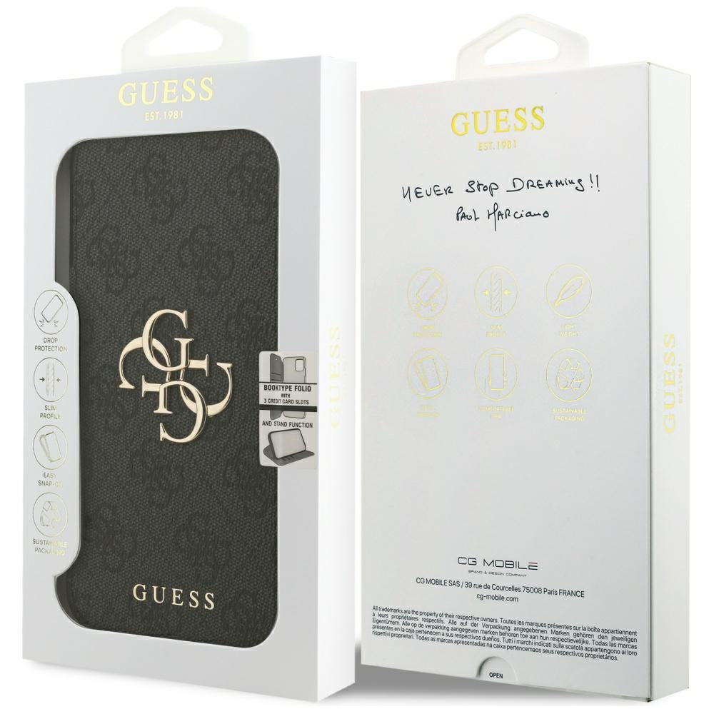 Guess Book 4G Metal Logo dėklas iPhone 18 Pro Max / 17 Pro Max - Juodas -- iPhone 18 Pro Max / iPhone 17 Pro Max
