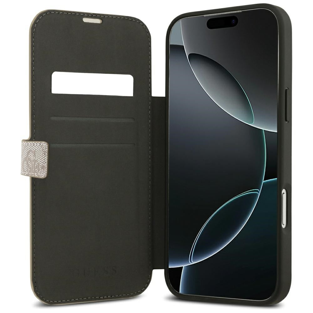 Guess Book 4G Metal Logo dėklas iPhone 18 Pro Max / 17 Pro Max - Rožinė -- iPhone 18 Pro Max / iPhone 17 Pro Max