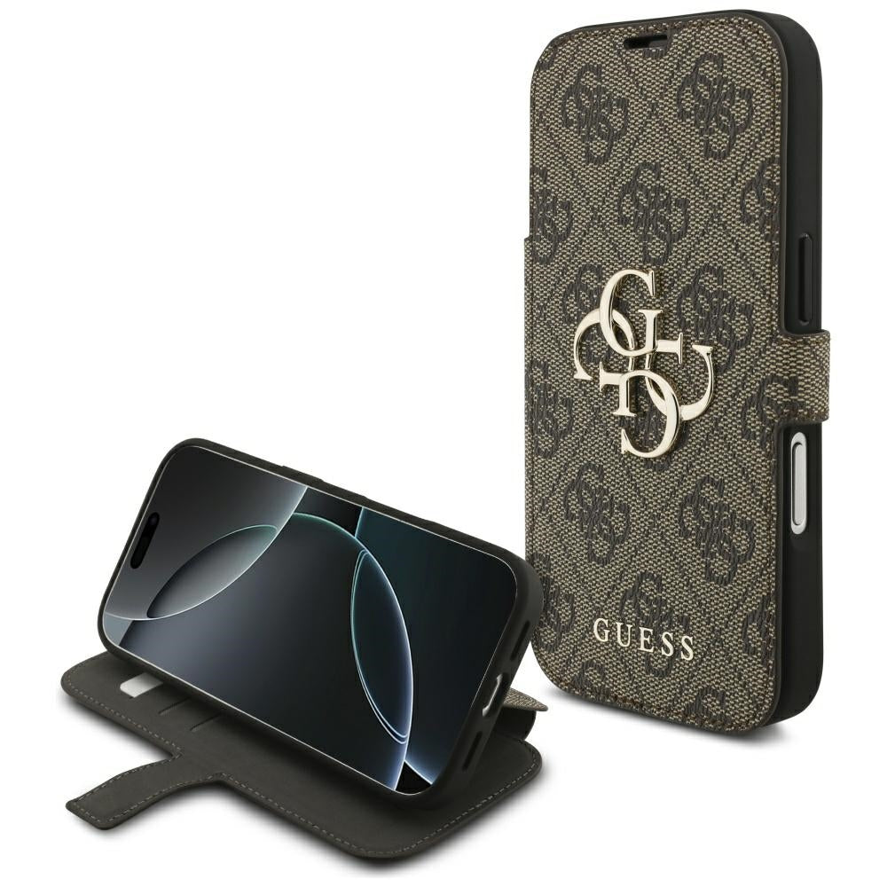 Guess Book 4G Metal Logo dėklas iPhone 18 Pro / 17 Pro - Ruda -- iPhone 18 Pro / iPhone 17 Pro