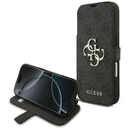 Guess Book 4G Metal Logo dėklas iPhone 18 Pro / 17 Pro - Juodas -- iPhone 18 Pro / iPhone 17 Pro