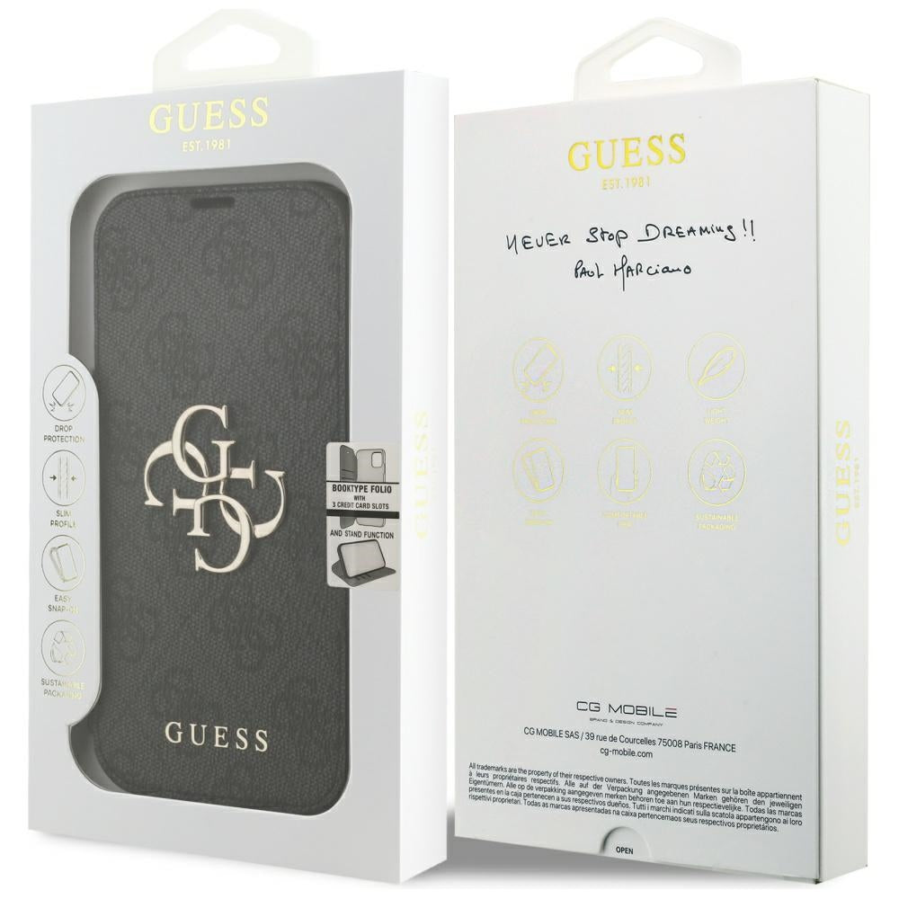 Guess Book 4G Metal Logo dėklas iPhone 18 Pro / 17 Pro - Juodas -- iPhone 18 Pro / iPhone 17 Pro