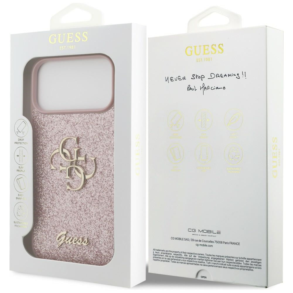 Guess Fixed Glitter Big 4G dėklas iPhone 18 Pro Max / 17 Pro Max - Rožinė -- iPhone 18 Pro Max / iPhone 17 Pro Max