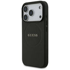 Guess Grained Gold Ring MagSafe dėklas iPhone 18 Pro / 17 Pro - juodas -- iPhone 18 Pro / iPhone 17 Pro
