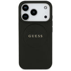 Guess Grained Gold Ring MagSafe dėklas iPhone 18 Pro / 17 Pro - juodas -- iPhone 18 Pro / iPhone 17 Pro