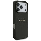 Guess Grained Gold Ring MagSafe dėklas iPhone 18 Pro / 17 Pro - juodas -- iPhone 18 Pro / iPhone 17 Pro