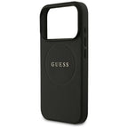 Guess Grained Gold Ring MagSafe dėklas iPhone 18 Pro / 17 Pro - juodas -- iPhone 18 Pro / iPhone 17 Pro