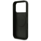 Guess Grained Gold Ring MagSafe dėklas iPhone 18 Pro / 17 Pro - juodas -- iPhone 18 Pro / iPhone 17 Pro