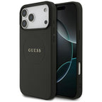 Guess Grained Gold Ring MagSafe dėklas iPhone 18 Pro Max / 17 Pro Max - juodas -- iPhone 18 Pro Max / iPhone 17 Pro Max