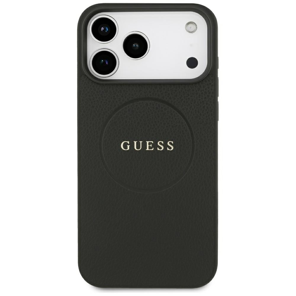 Guess Grained Gold Ring MagSafe dėklas iPhone 18 Pro Max / 17 Pro Max - juodas -- iPhone 18 Pro Max / iPhone 17 Pro Max