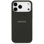 Guess Grained Gold Ring MagSafe dėklas iPhone 18 Pro Max / 17 Pro Max - juodas -- iPhone 18 Pro Max / iPhone 17 Pro Max