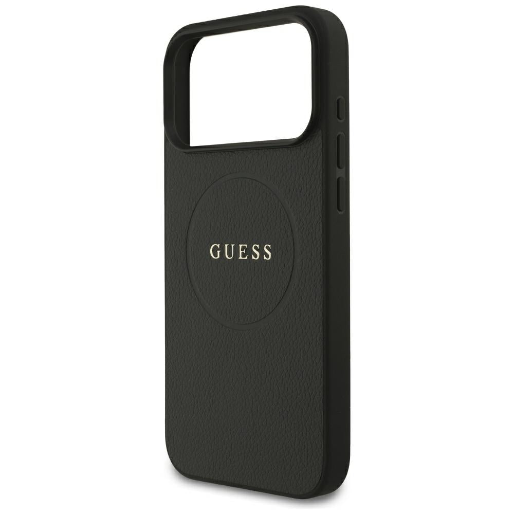 Guess Grained Gold Ring MagSafe dėklas iPhone 18 Pro Max / 17 Pro Max - juodas -- iPhone 18 Pro Max / iPhone 17 Pro Max