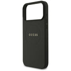 Guess Grained Gold Ring MagSafe dėklas iPhone 18 Pro Max / 17 Pro Max - juodas -- iPhone 18 Pro Max / iPhone 17 Pro Max