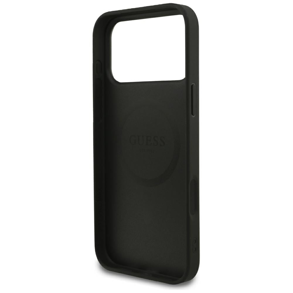 Guess Grained Gold Ring MagSafe dėklas iPhone 18 Pro Max / 17 Pro Max - juodas -- iPhone 18 Pro Max / iPhone 17 Pro Max