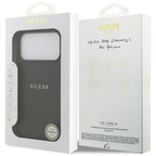 Guess Grained Gold Ring MagSafe dėklas iPhone 18 Pro Max / 17 Pro Max - juodas -- iPhone 18 Pro Max / iPhone 17 Pro Max