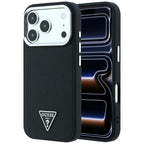 Guess Grained Triangle Logo MagSafe dėklas skirtas iPhone 17 Pro / 18 Pro - Juoda -- iPhone 17 Pro / iPhone 18 Pro