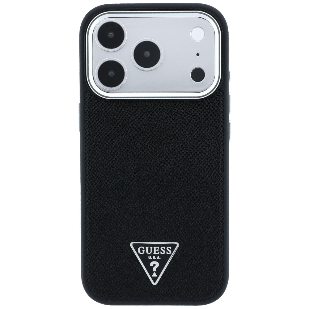 Guess Grained Triangle Logo MagSafe dėklas skirtas iPhone 17 Pro / 18 Pro - Juoda -- iPhone 17 Pro / iPhone 18 Pro