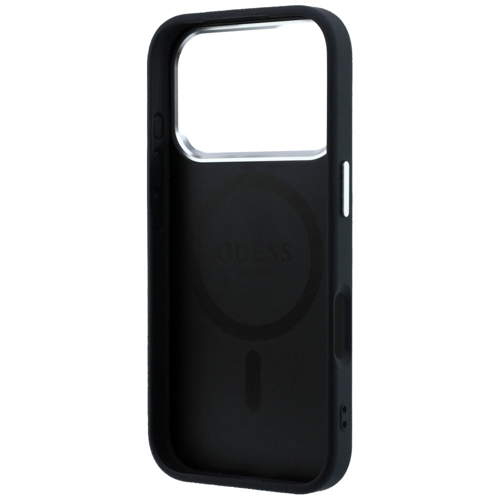 Guess Grained Triangle Logo MagSafe dėklas skirtas iPhone 17 Pro / 18 Pro - Juoda -- iPhone 17 Pro / iPhone 18 Pro