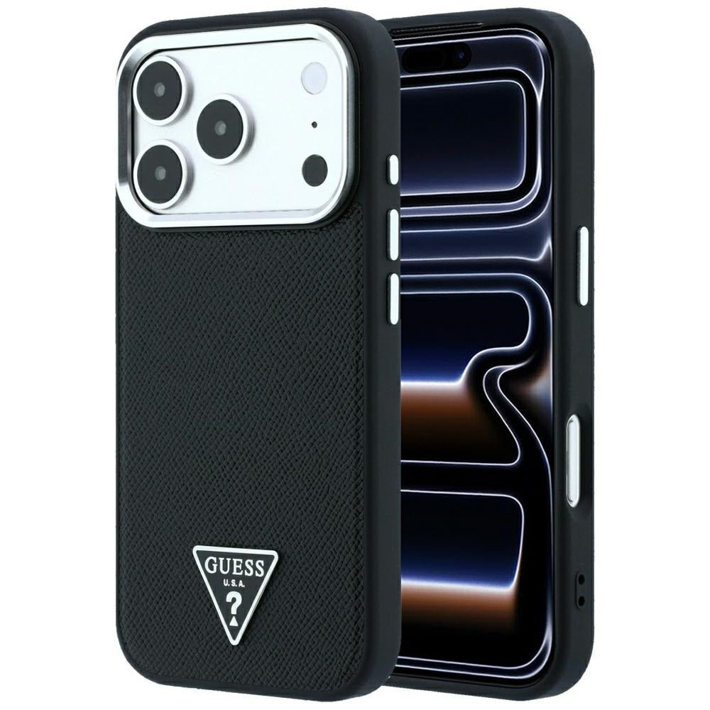 Guess Grained Triangle Logo MagSafe dėklas skirtas iPhone 17 Pro Max / 18 Pro Max - Juoda -- iPhone 17 Pro Max / iPhone...