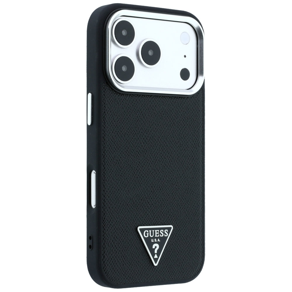 Guess Grained Triangle Logo MagSafe dėklas skirtas iPhone 17 Pro Max / 18 Pro Max - Juoda -- iPhone 17 Pro Max / iPhone...