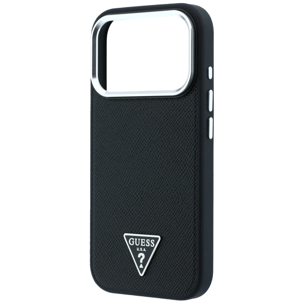 Guess Grained Triangle Logo MagSafe dėklas skirtas iPhone 17 Pro Max / 18 Pro Max - Juoda -- iPhone 17 Pro Max / iPhone...