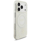 Guess IML Flowers Allover Electroplated with Pearl Strap MagSafe dėklas iPhone 18 Pro / 17 Pro - baltas -- iPhone 18 Pro...