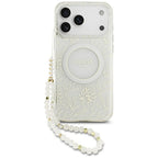 Guess IML Flowers Allover Electroplated with Pearl Strap MagSafe dėklas iPhone 18 Pro Max / 17 Pro Max - baltas -- iPhone...