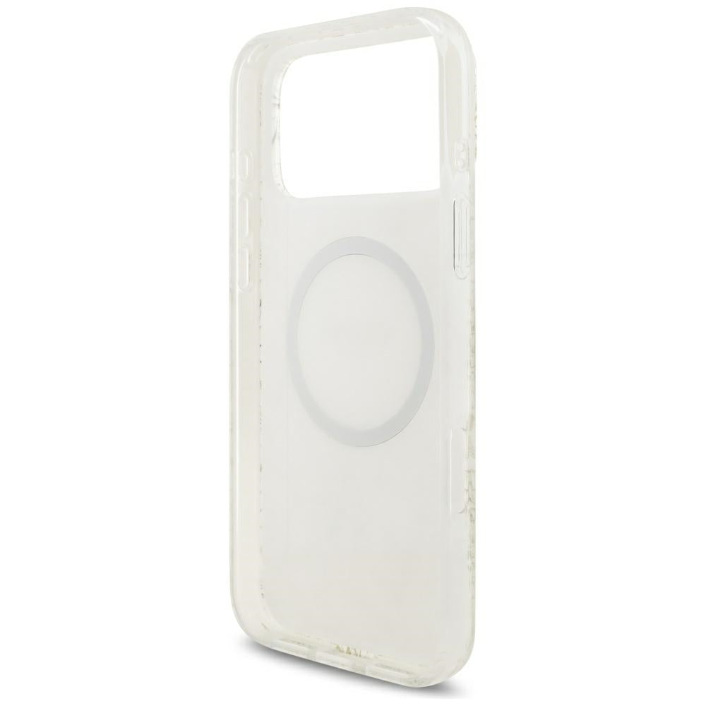 Guess IML Flowers Allover Electroplated with Pearl Strap MagSafe dėklas iPhone 18 Pro Max / 17 Pro Max - baltas -- iPhone...