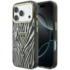 Guess IML Zebra Glitter Triangle Logo MagSafe dėklas iPhone 18 Pro / 17 Pro - sidabras -- iPhone 18 Pro / iPhone 17 Pro