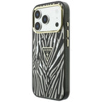 Guess IML Zebra Glitter Triangle Logo MagSafe dėklas iPhone 18 Pro / 17 Pro - sidabras -- iPhone 18 Pro / iPhone 17 Pro
