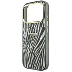 Guess IML Zebra Glitter Triangle Logo MagSafe dėklas iPhone 18 Pro / 17 Pro - sidabras -- iPhone 18 Pro / iPhone 17 Pro