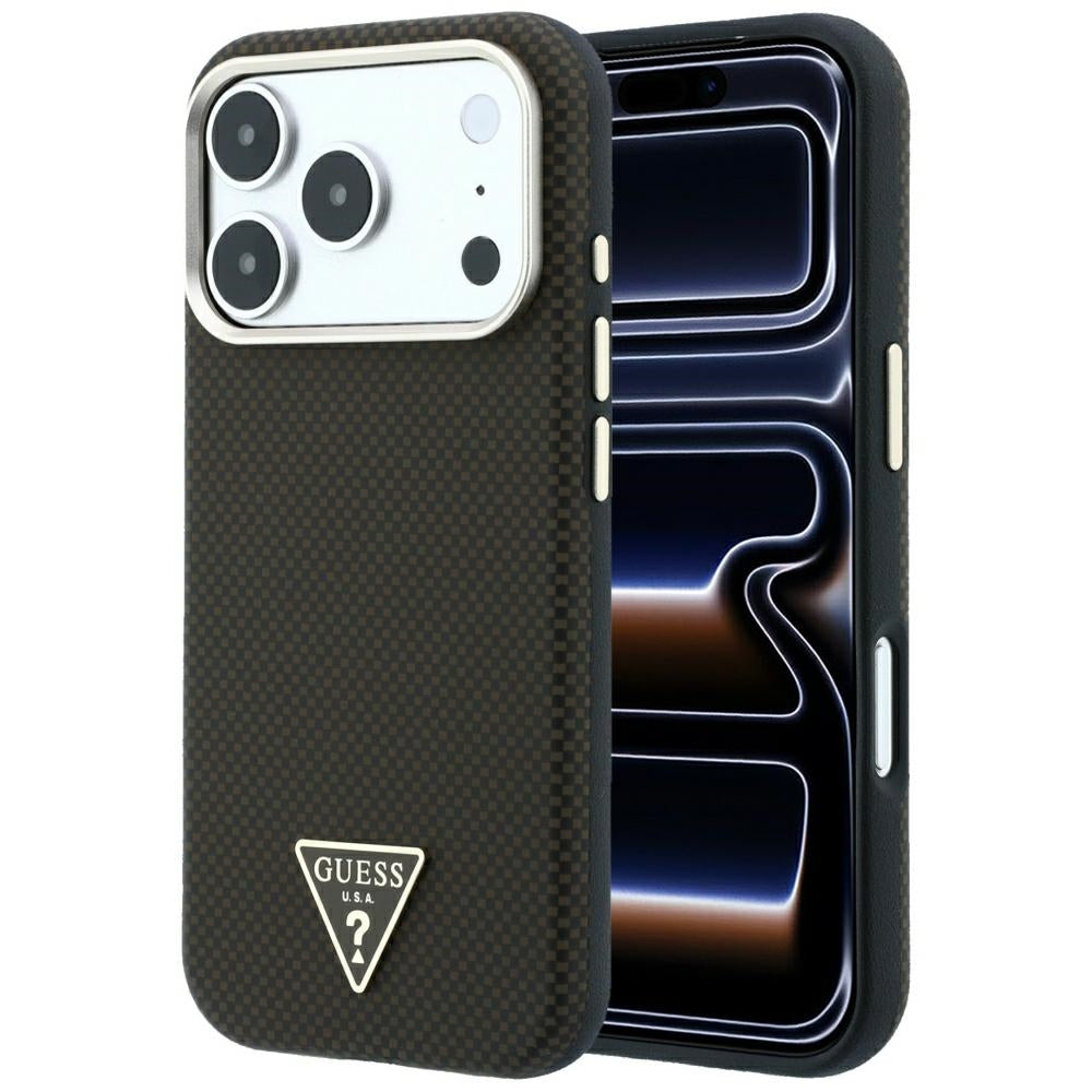 Guess Kevlar Triangle Logo MagSafe dėklas skirtas iPhone 17 Pro / 18 Pro - Ruda -- iPhone 17 Pro / iPhone 18 Pro